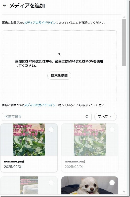 Xで画像、動画がメディアで選択できない場合（ガイドライン）